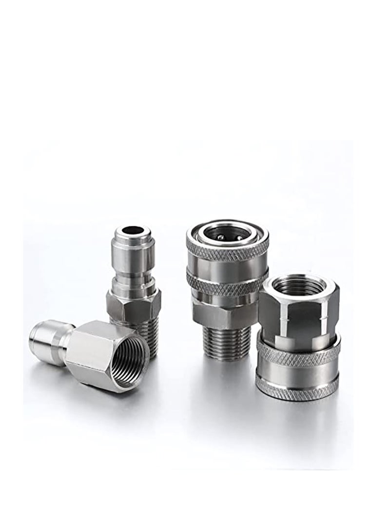 2 Sets NPT 3/8 Inch Pressure Washer Coupler Stainless Steel Male and Female Quick Connector Kit Pressure Washer Adapter(Internal Thread, External Thread) - Image 2